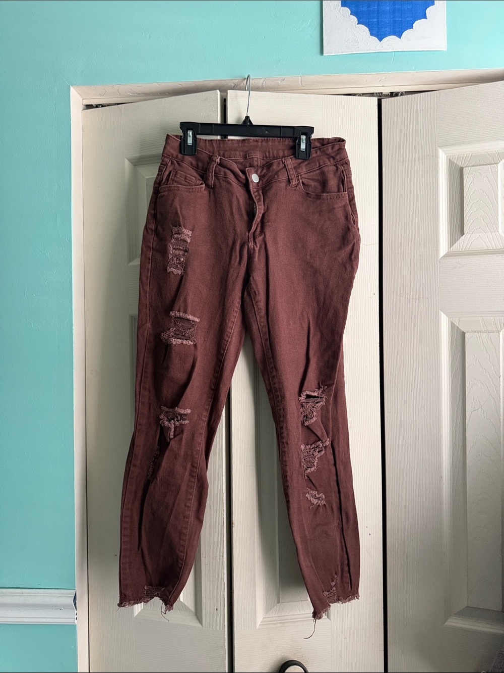 SHEIN Distressed Ankle Crop Jeans - Brown